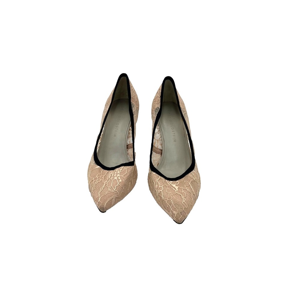 Lori Goldstein Textile Lace Pointed Toe Heels Shoes 9M Beige Black Chic